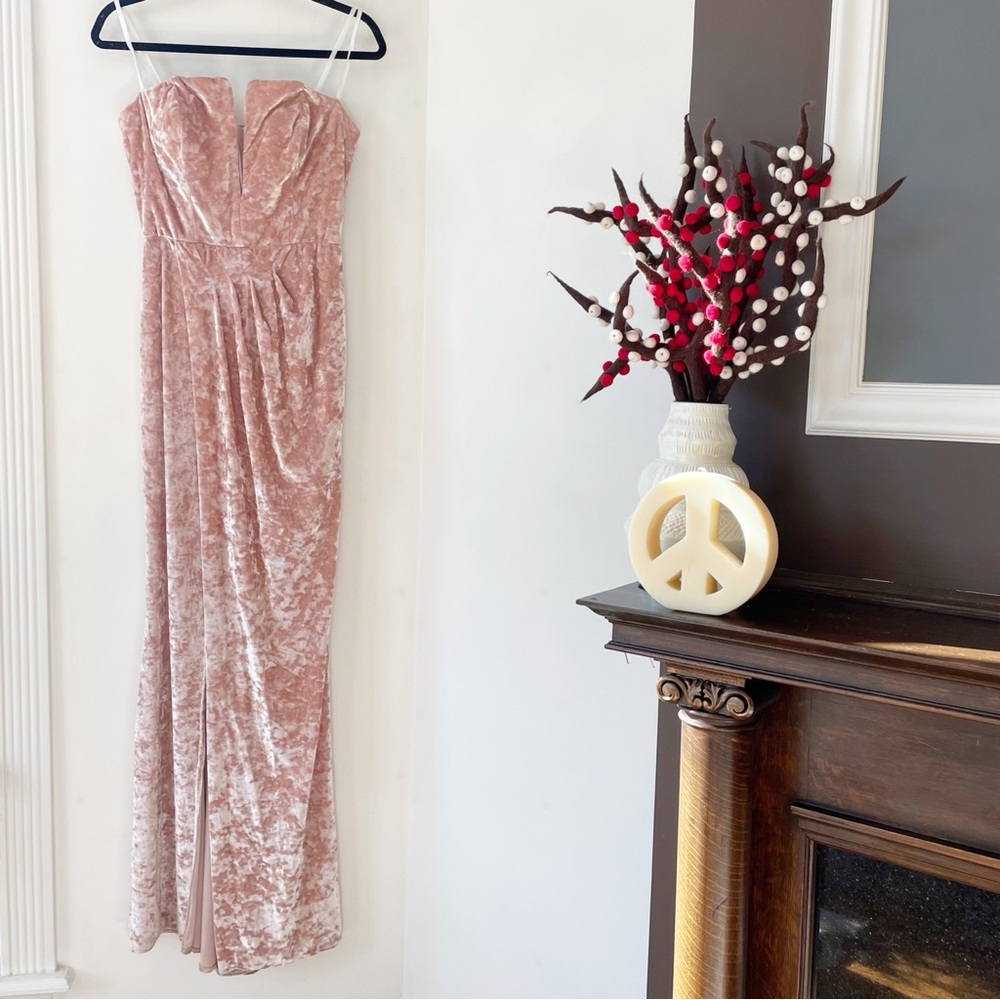Xscape Pink Crushed Velvet Formal Gown | Size 12 - Picture 2 of 16
